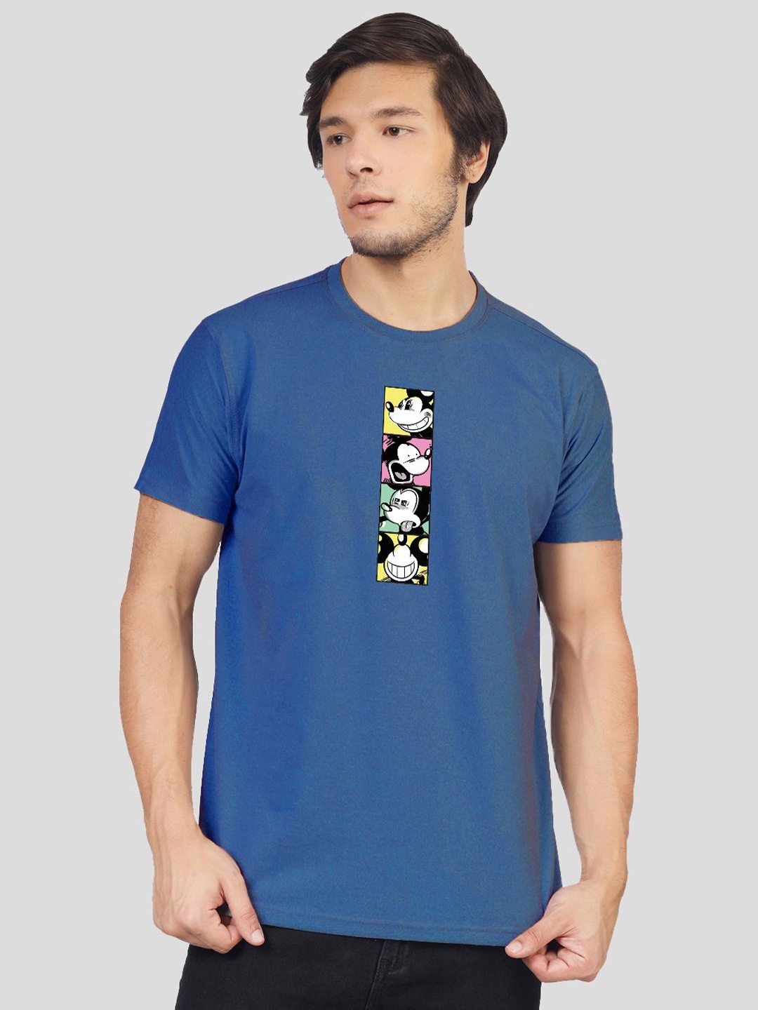 

Greylongg Men Mickey Mouse Graphic Printed Round Neck T-shirt, Blue