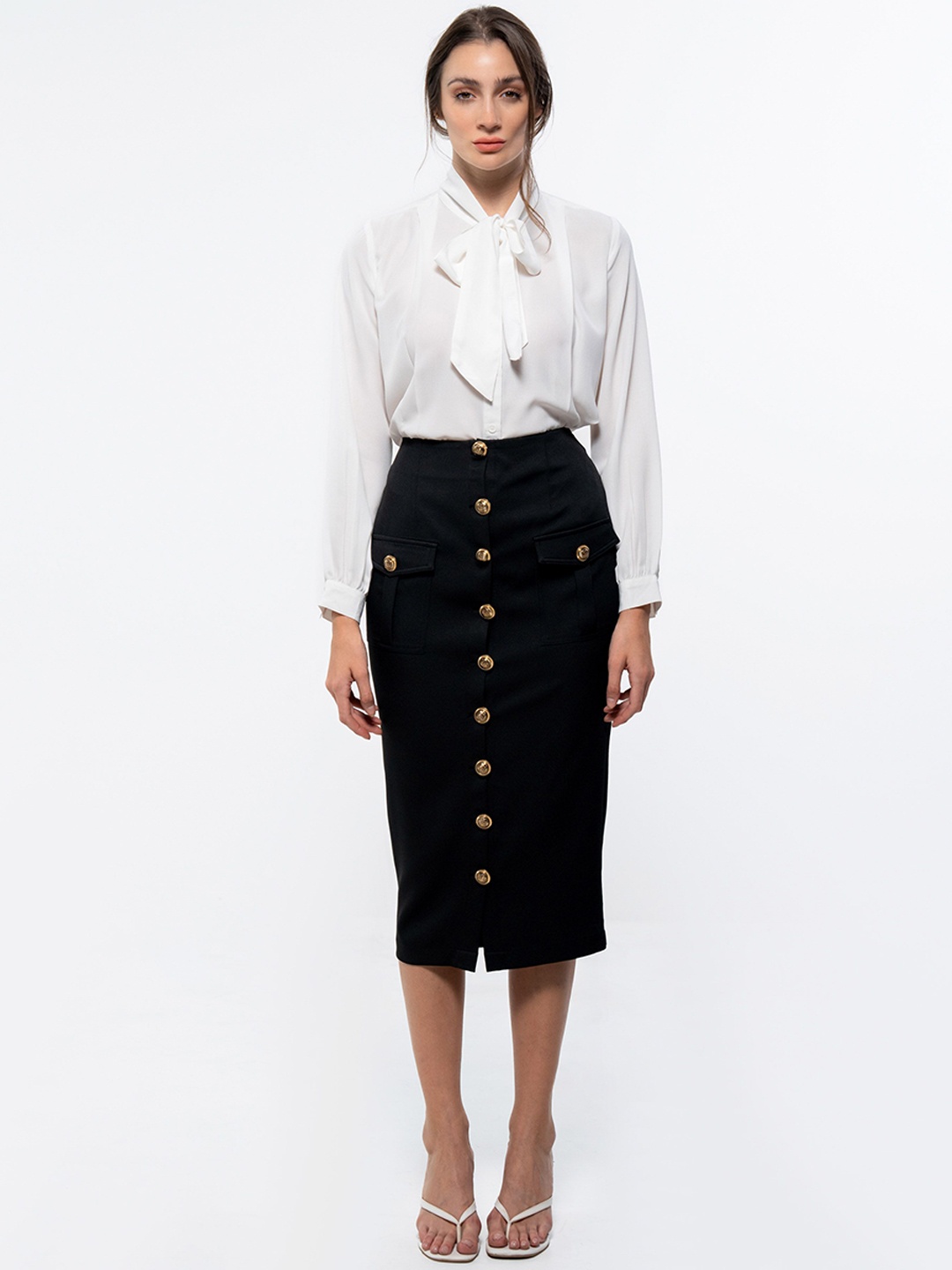 

SOTBELLA Pencil Knee Length Skirts, Black