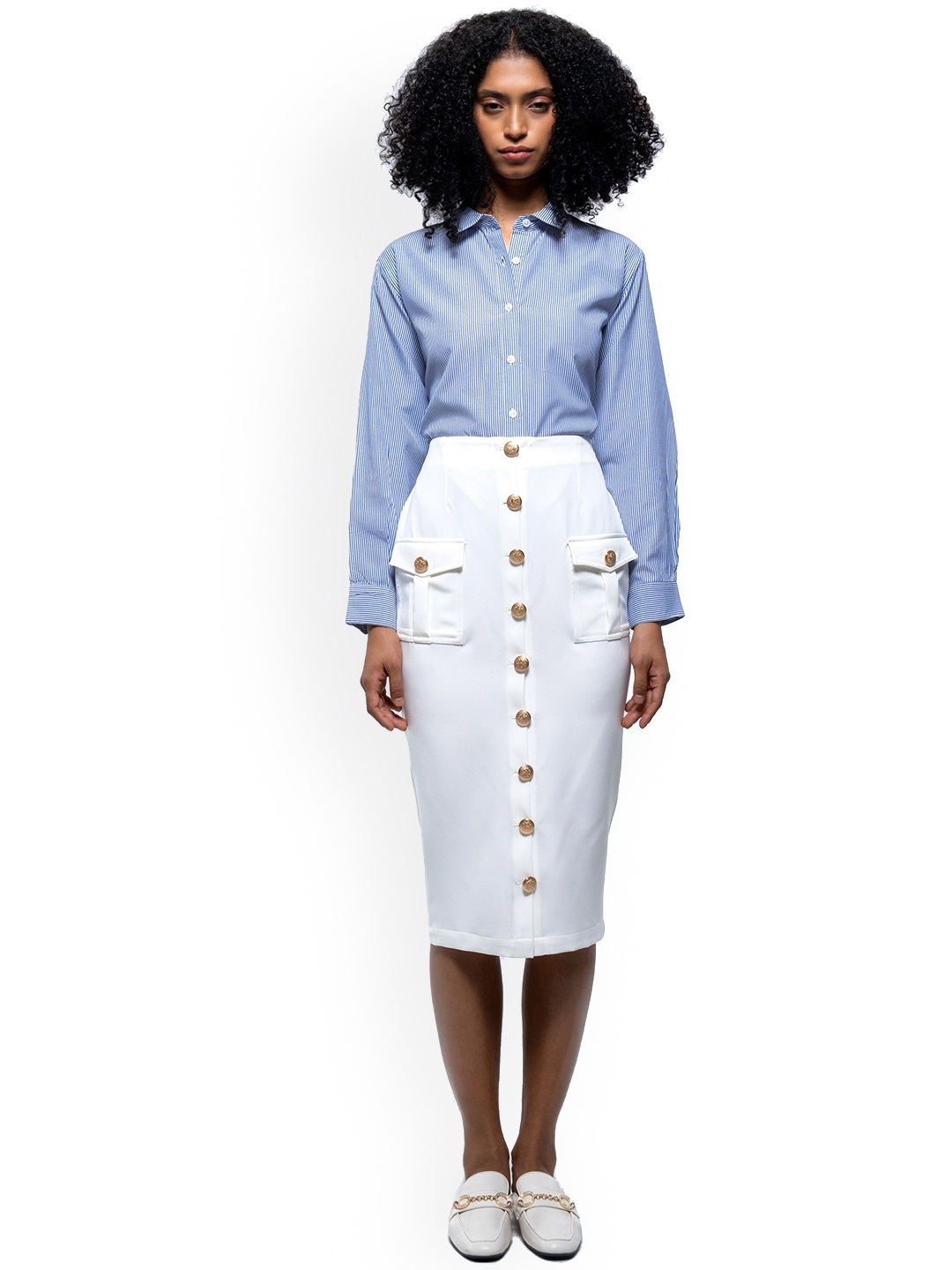 

SOTBELLA Knee Length Pencil Skirt With Pocket, White