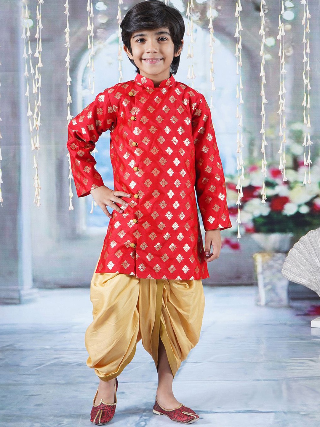 

Little Bansi Boys Embroidered Sherwani Set, Red