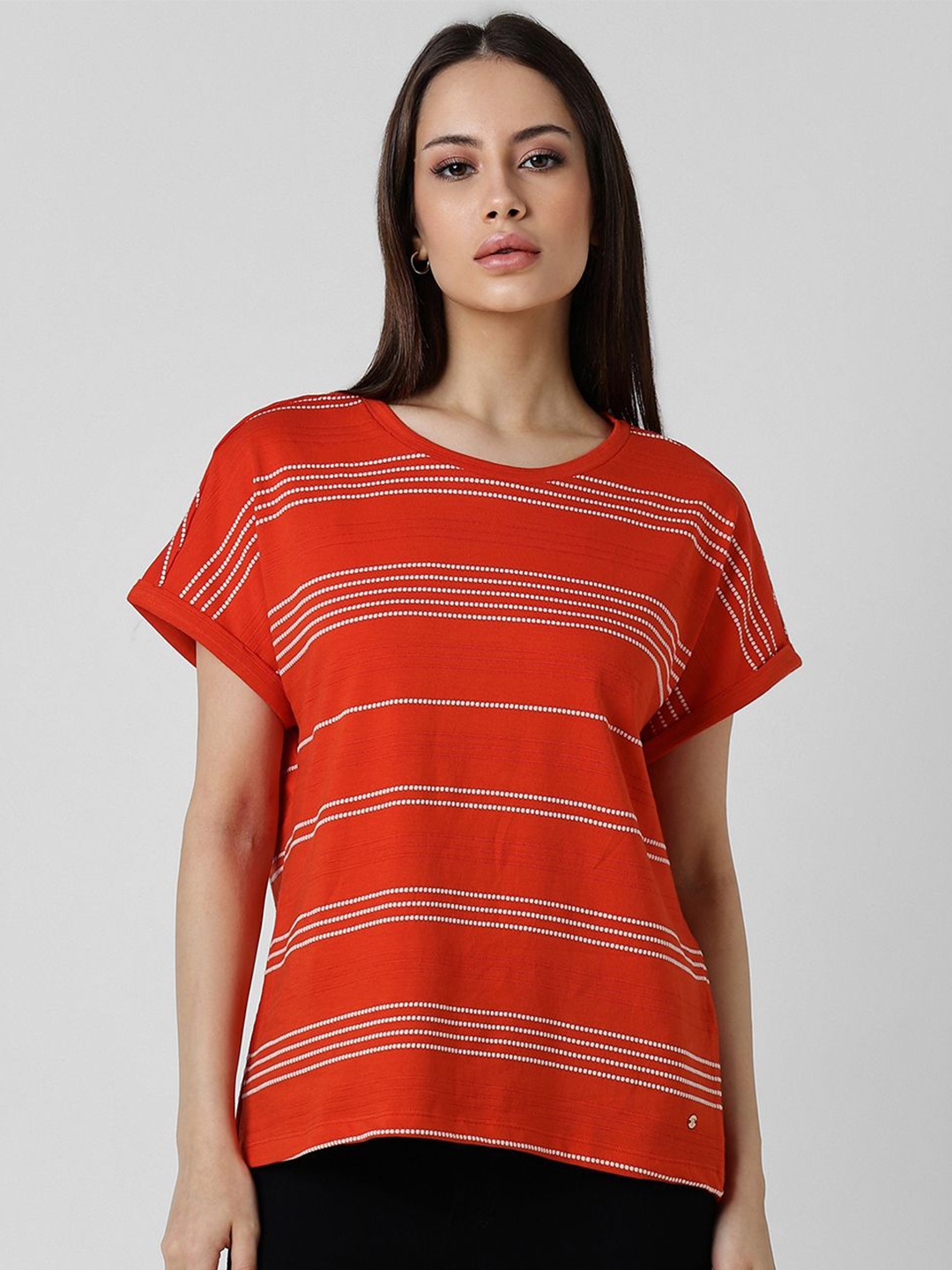 

Van Heusen Woman Horizontal Striped Round Neck Top, Red