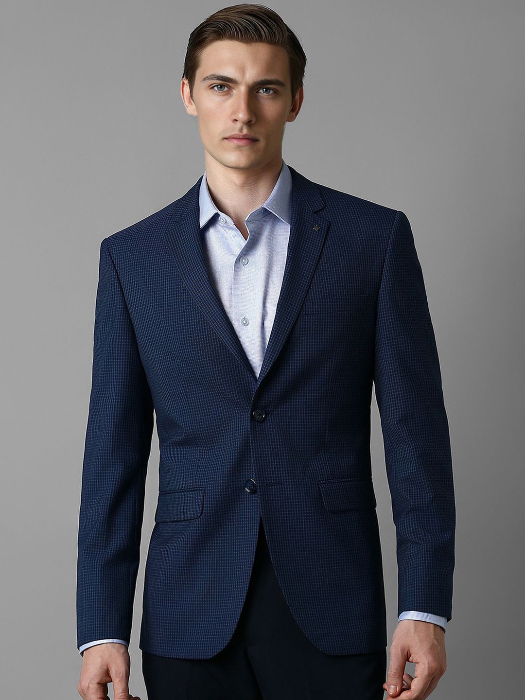 

Louis Philippe Checked Slim-Fit Single-Breasted Formal Blazer, Navy blue