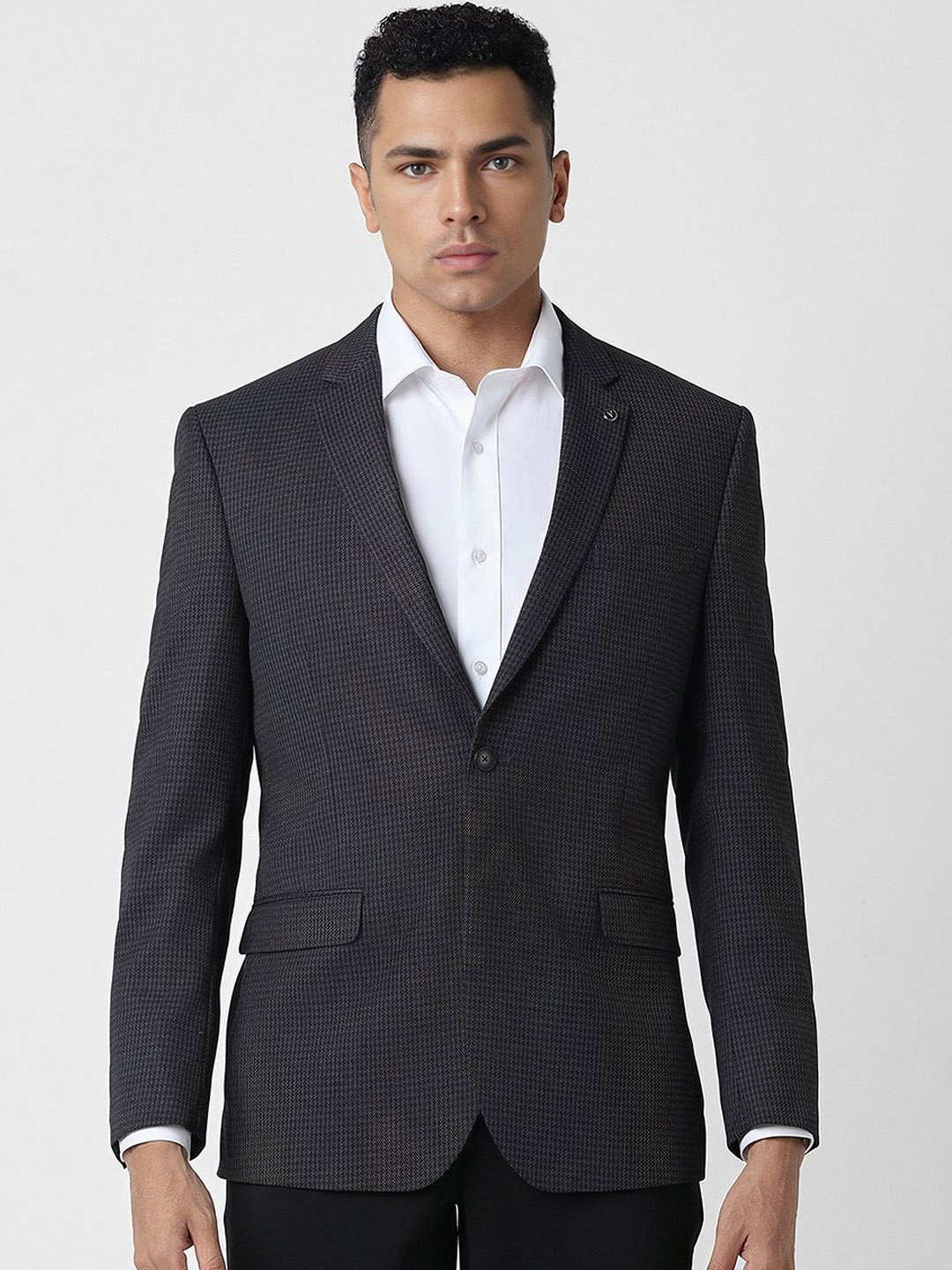 

Van Heusen Checked Notched Lapel Slim Fit Single Breasted Formal Blazer, Grey