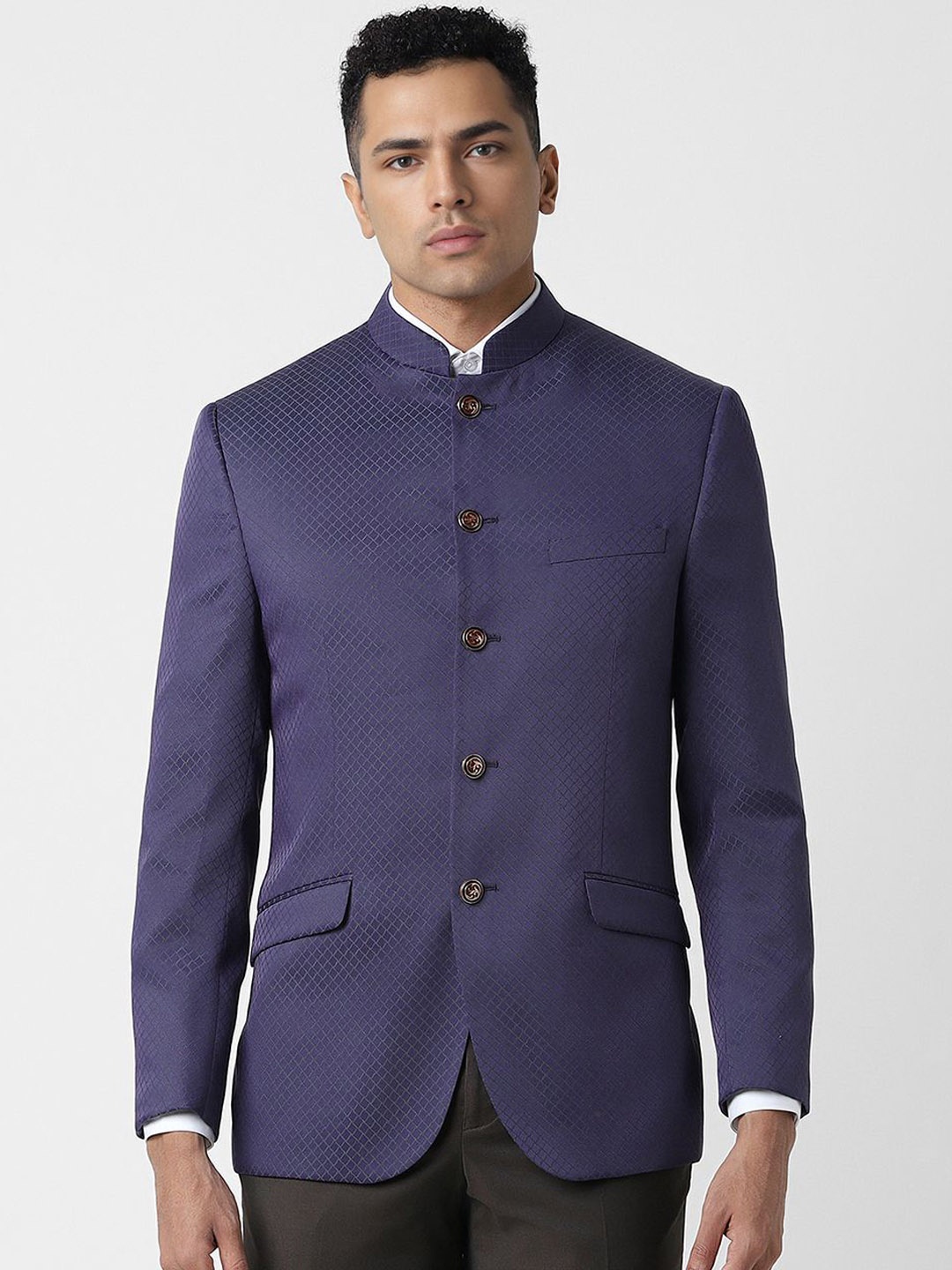

Van Heusen Checked Slim Fit Notched Lapel Single Breasted Blazer, Purple