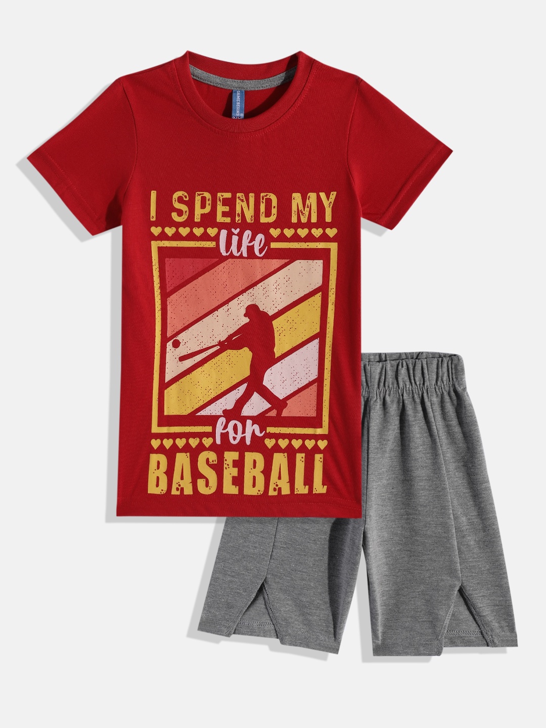 

Here&Now X Game Begins Boys Printed Cotton T-shirt with Shorts, Red