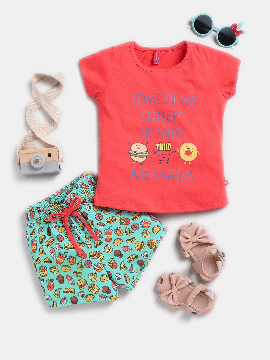 

Here&Now X Game Begins Girls Printed Top with Shorts, Red