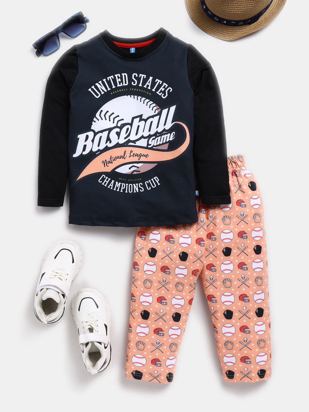 

Here&Now X Game Begins Boys Printed Pure Cotton Night suit, Black