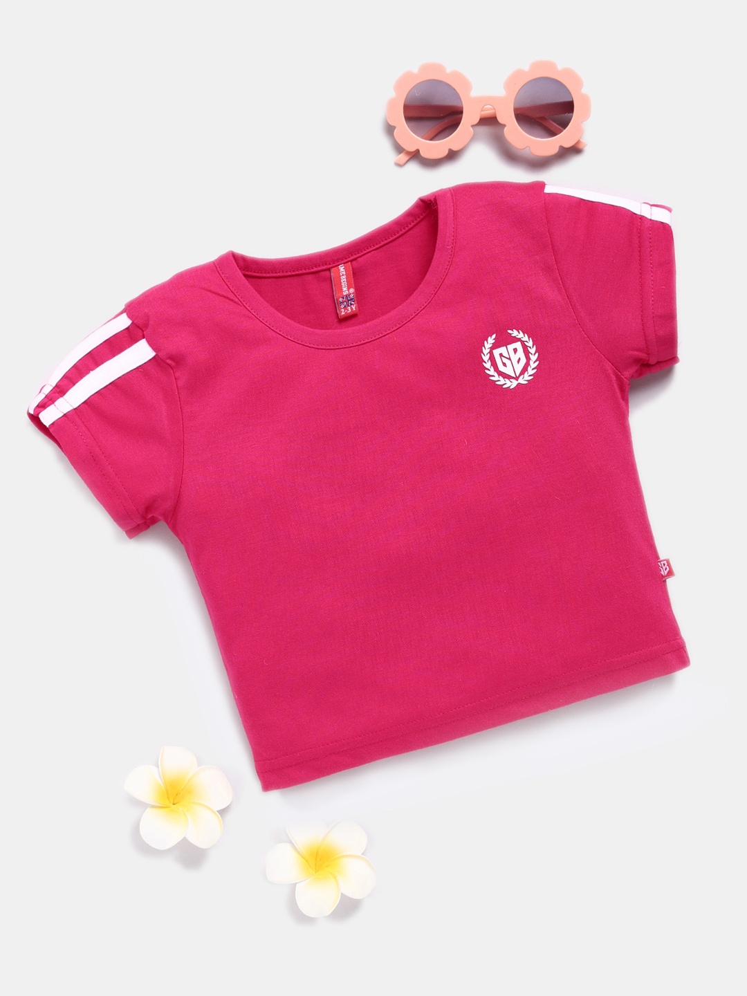 

Here&Now X Game Begins Girls Premium Cotton Crop Tshirt, Fuchsia
