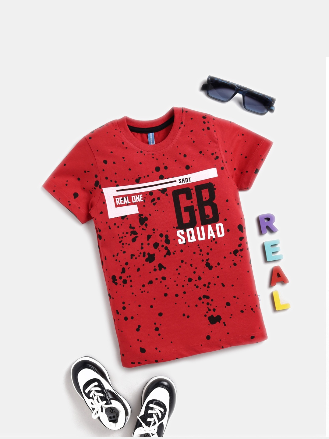 

Here&Now X Game Begins Boys Typography Printed Pure Cotton T-shirt, Red