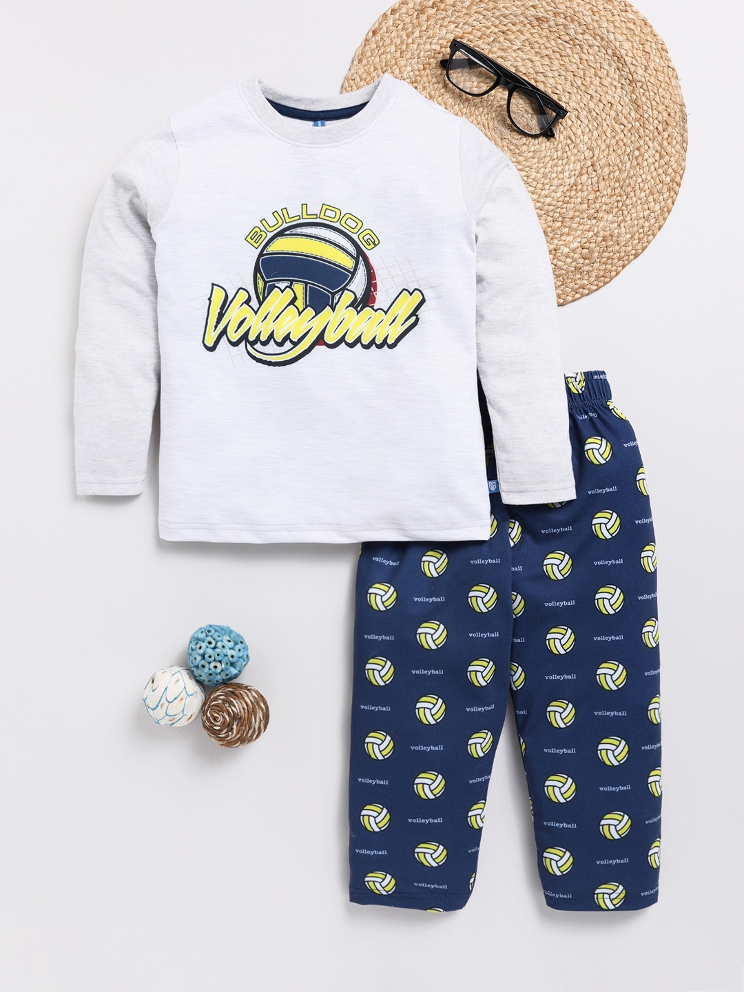 

Here&Now X Game Begins Girls Printed Night suit, Grey melange
