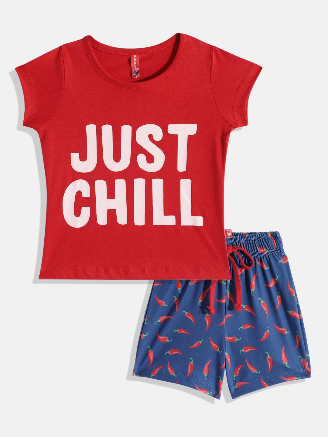 

Here&Now X Game Begins Girls Printed T-shirt with Shorts, Red
