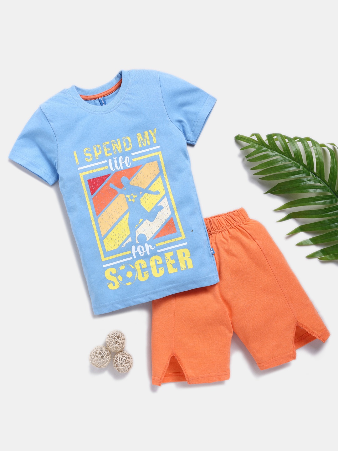 Here&Now X Game Begins Boys Pure Cotton T-shirt with Shorts, Blue