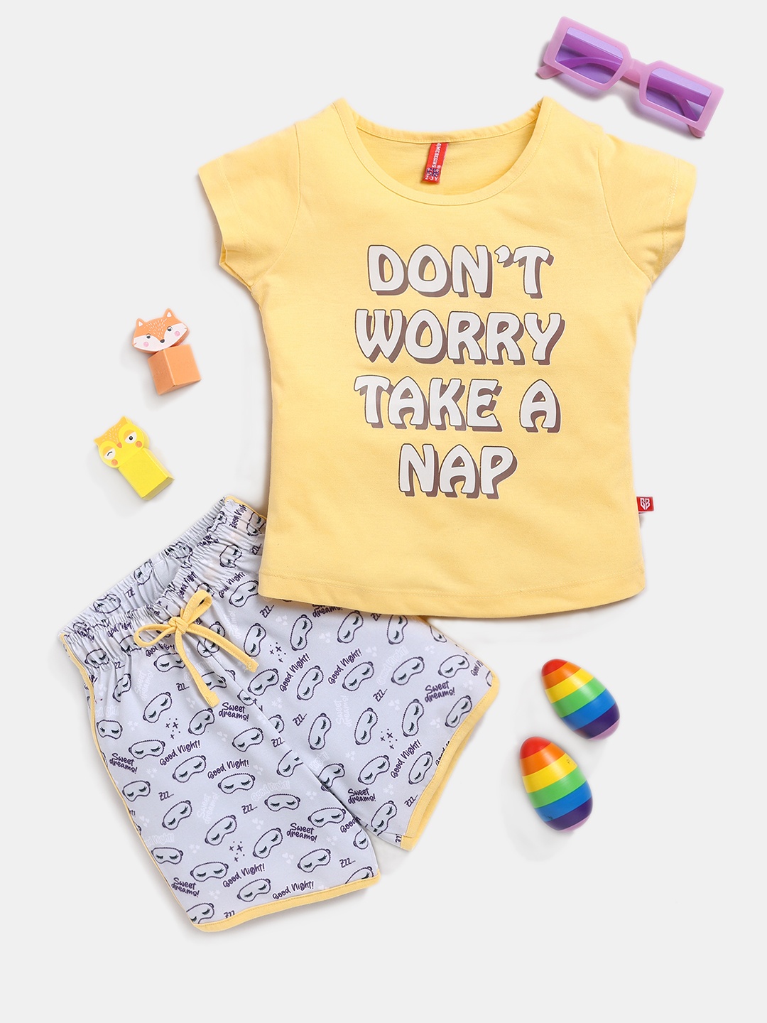 

Here&Now X Game Begins Girls Printed Premium Cotton Top with Shorts, Yellow