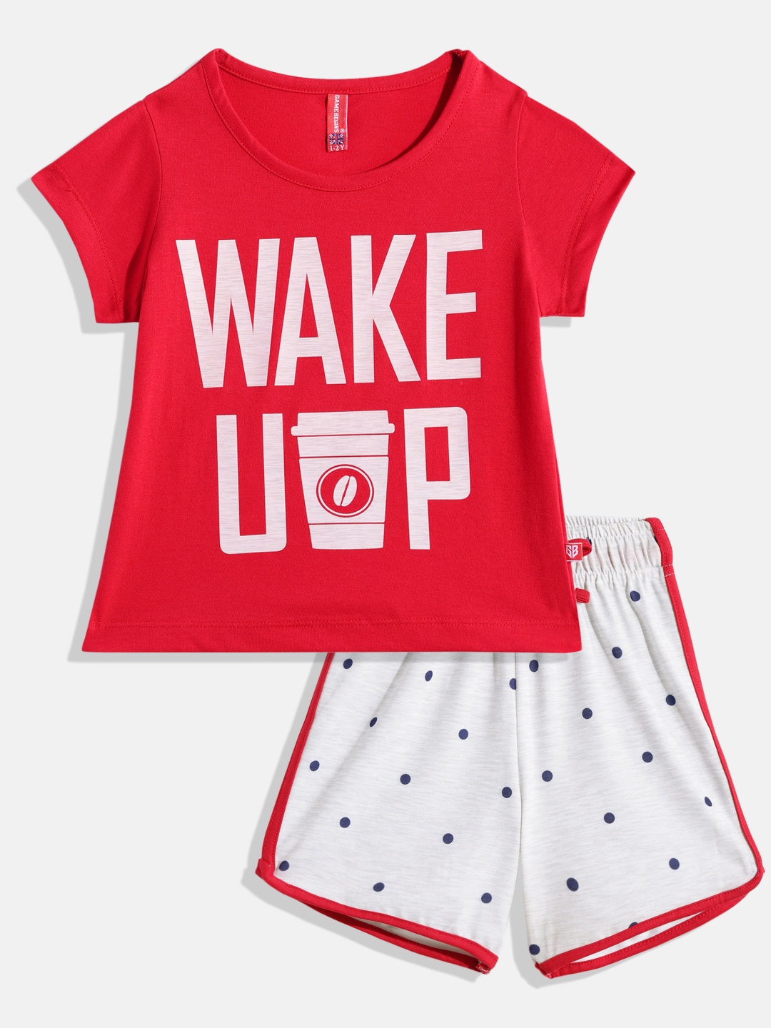 

Here&Now X Game Begins Girls Printed T-shirt with Shorts, Red