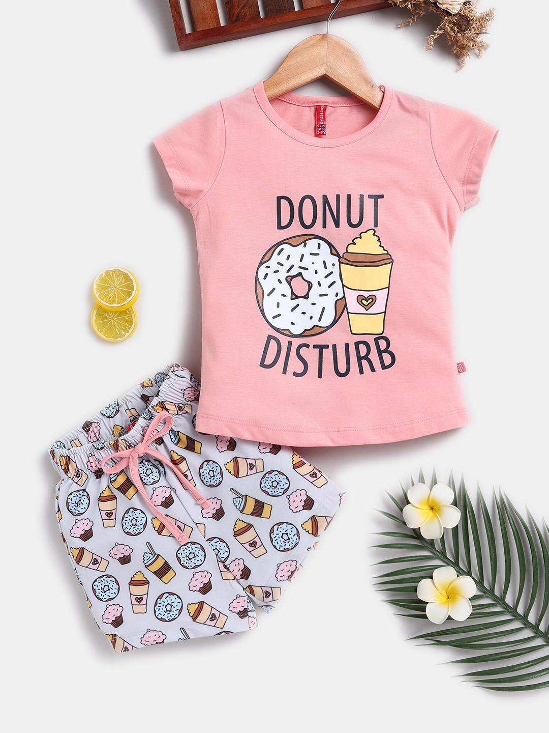 

Here&Now X Game Begins Girls Cotton Printed Top with Shorts, Pink