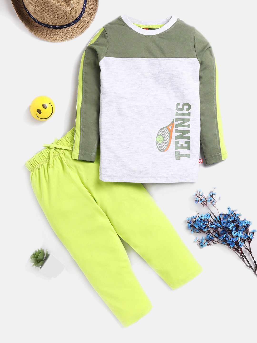 

Here&Now X Game Begins Boys Pure Cotton T-shirt with Trousers, Olive