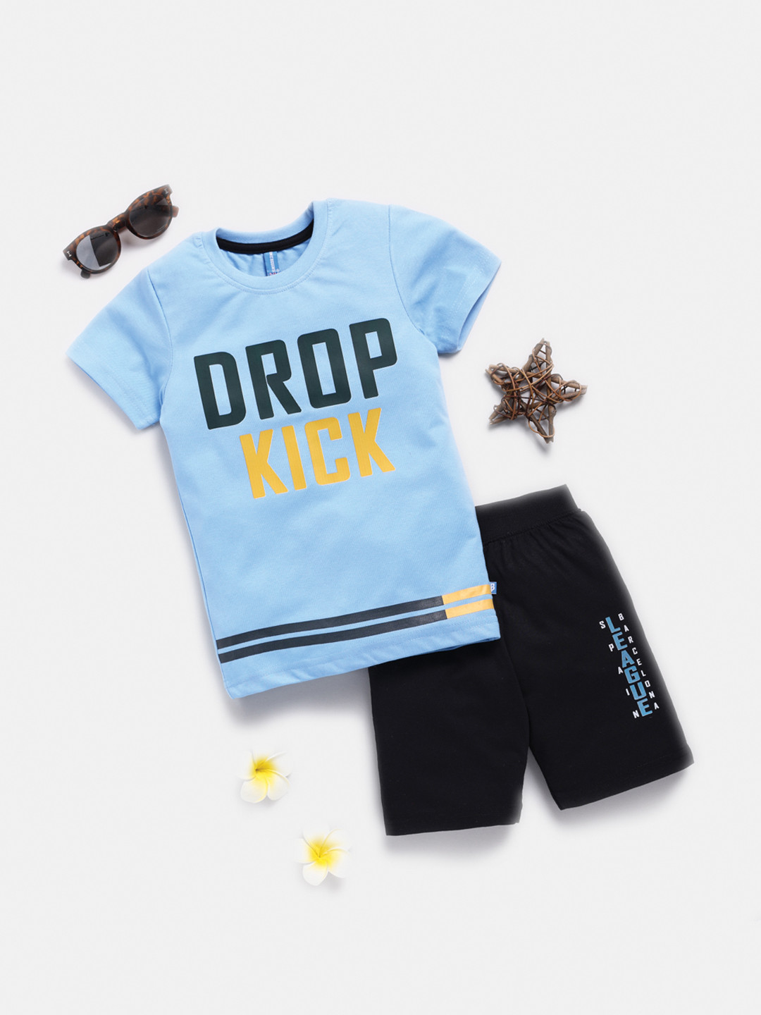 

Here&Now X Game Begins Boys Printed Pure Cotton T-shirt with Shorts, Blue