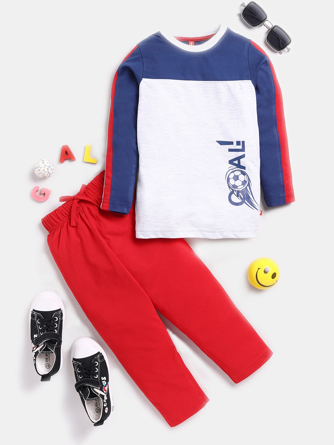 

Here&Now X Game Begins Boys Pure Cotton Printed T-shirt With Trousers, Navy blue