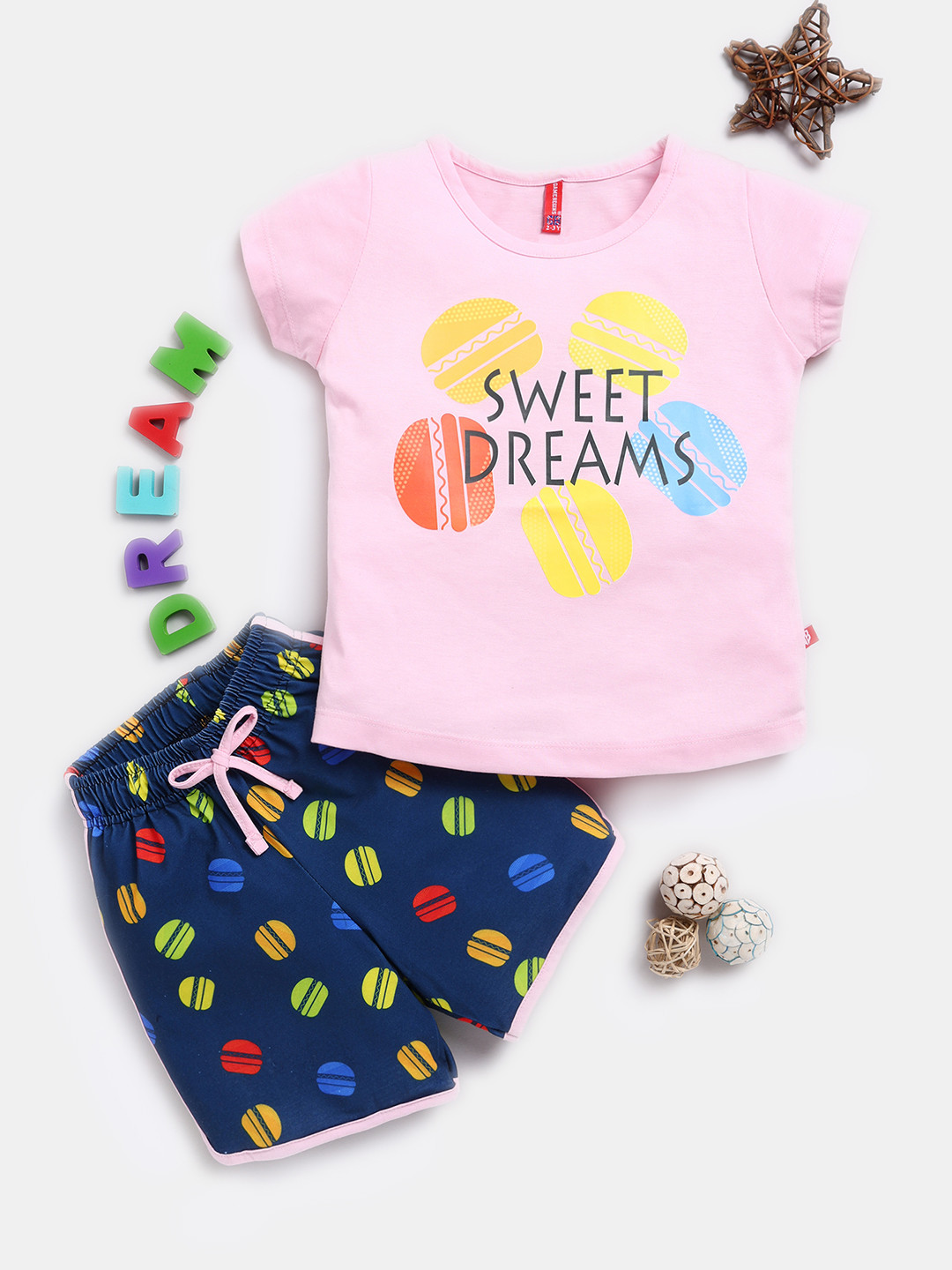 

Here&Now X Game Begins Girls Printed T-shirt with Shorts, Pink