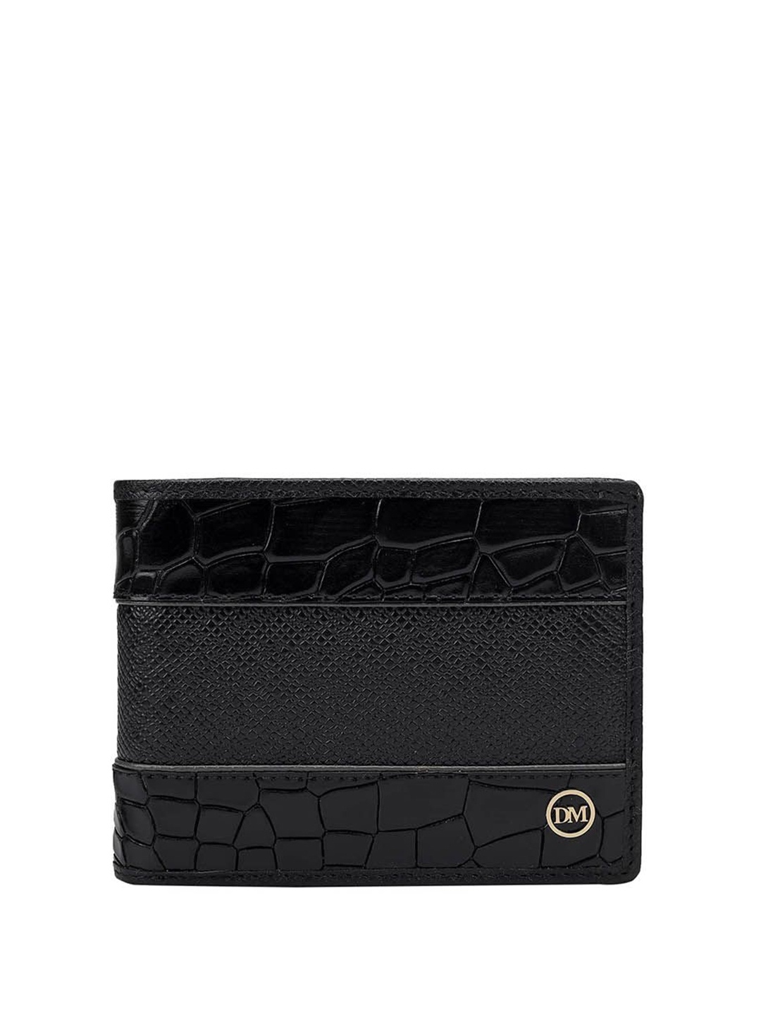 

Da Milano Men Textured Leather Two Fold Wallet, Black