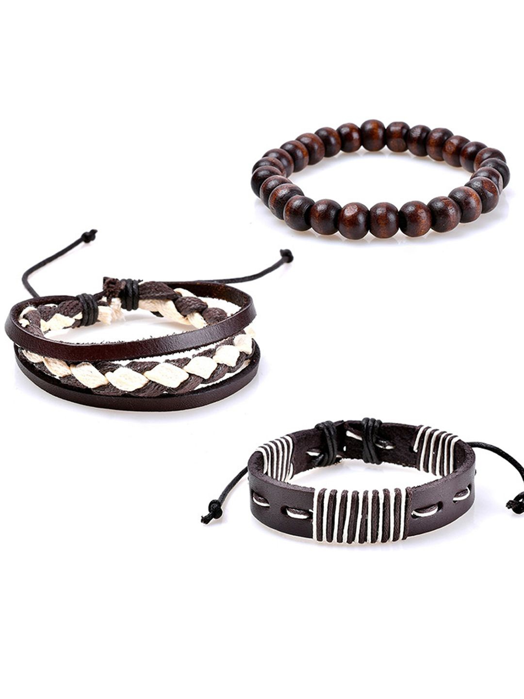 

Young & Forever Unisex Set of 3 Leather Multistrand Bracelet, Brown