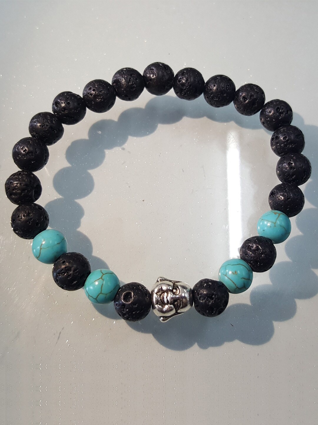 

Young & Forever Unisex Laughing Buddha Turquoise Tiger's Eye Beads Bracelet, Black