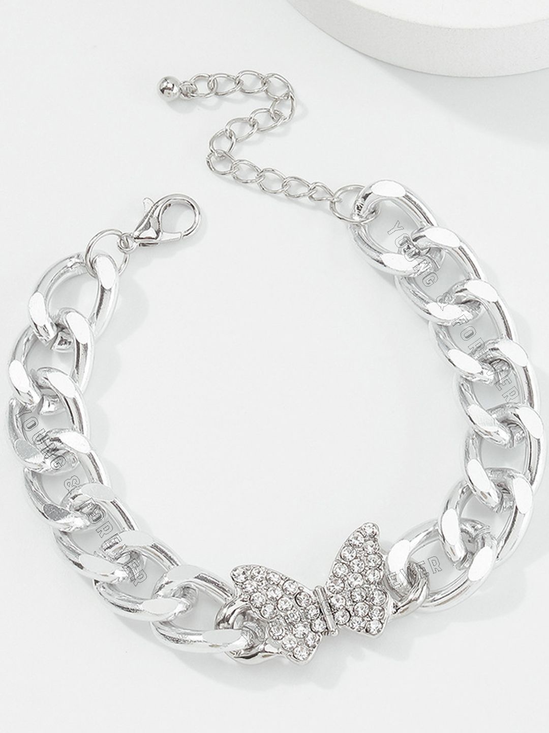 

Young & Forever Enamelled Brass-Plated Butterfly Charm Bracelet, Silver
