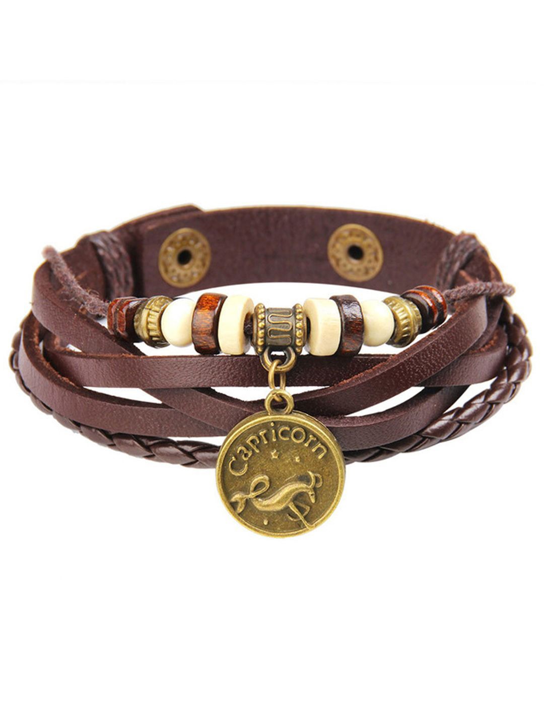

Young & Forever Leather Stone Studded Brass-Plated Charm Bracelet, Brown