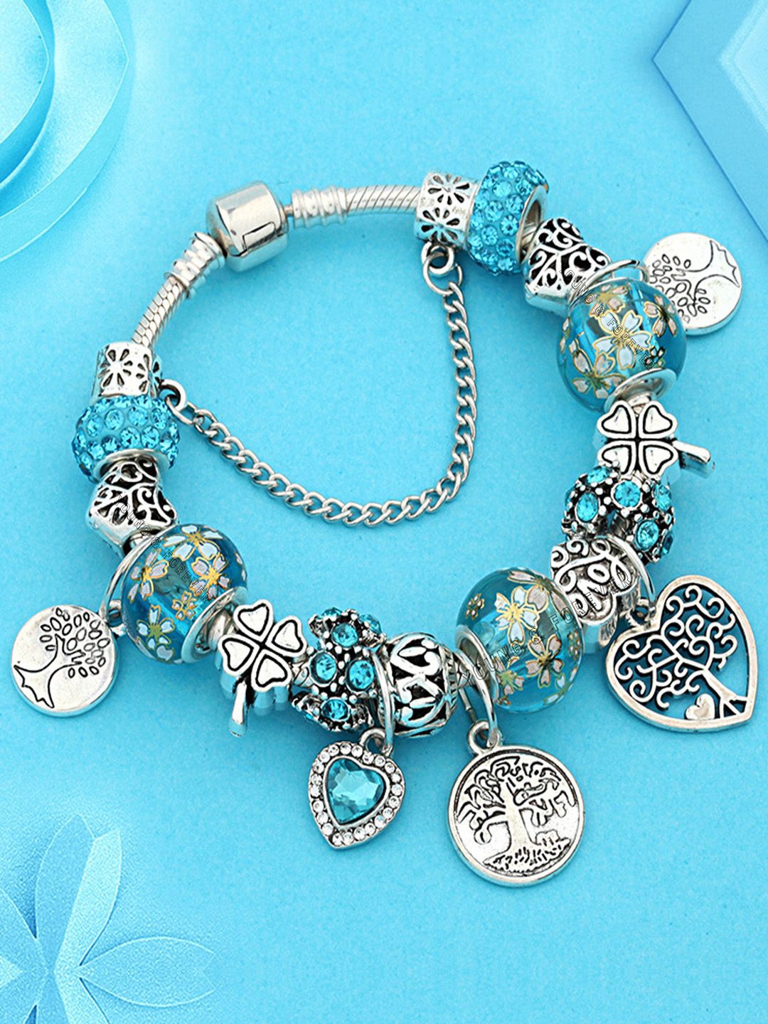 

Young & Forever Artificial Beads Enamelled Bracelet, Silver