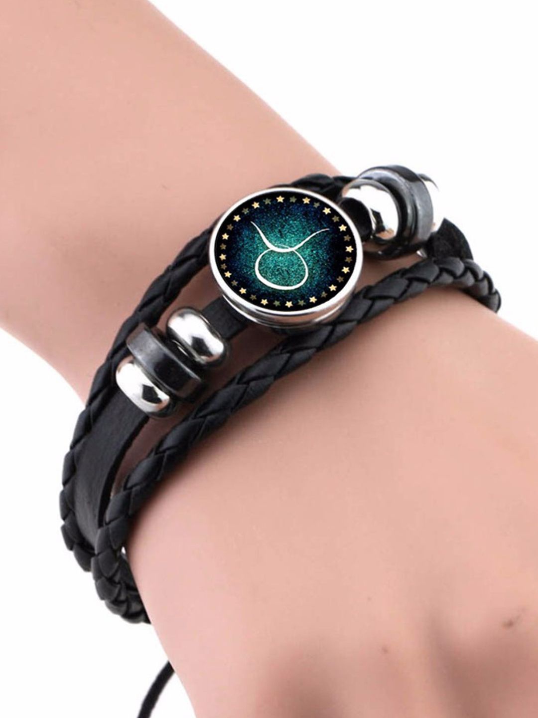 

Young & Forever Unisex Taurus Leather Multistrand Bracelet, Black