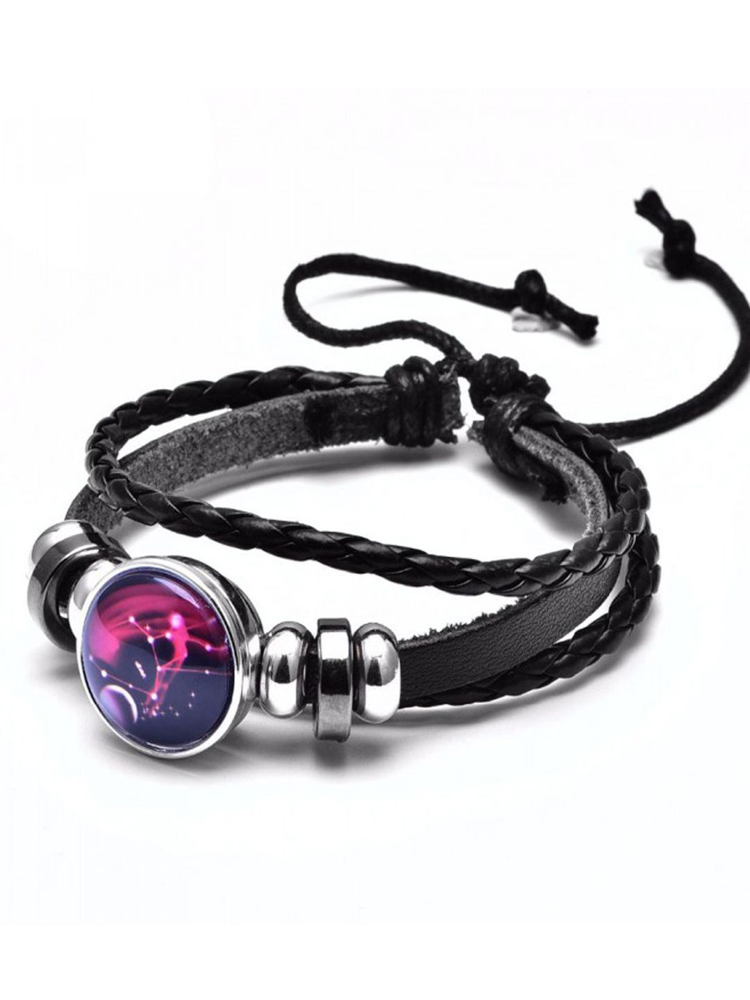 

Young & Forever Men Virgo Constellation Leather Charm Bracelet, Black