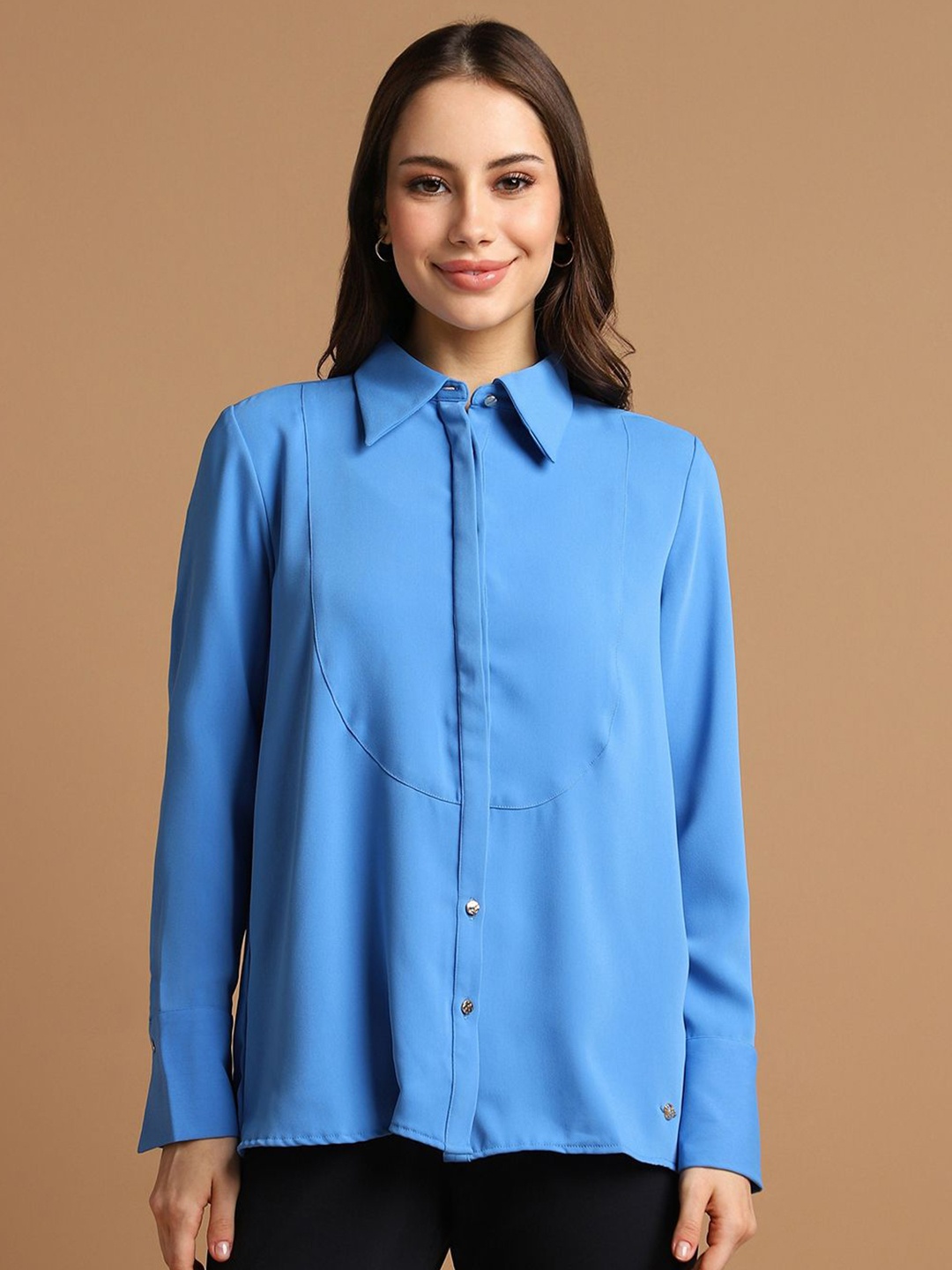 

Allen Solly Woman Solid Spread Collar Formal Shirt, Blue