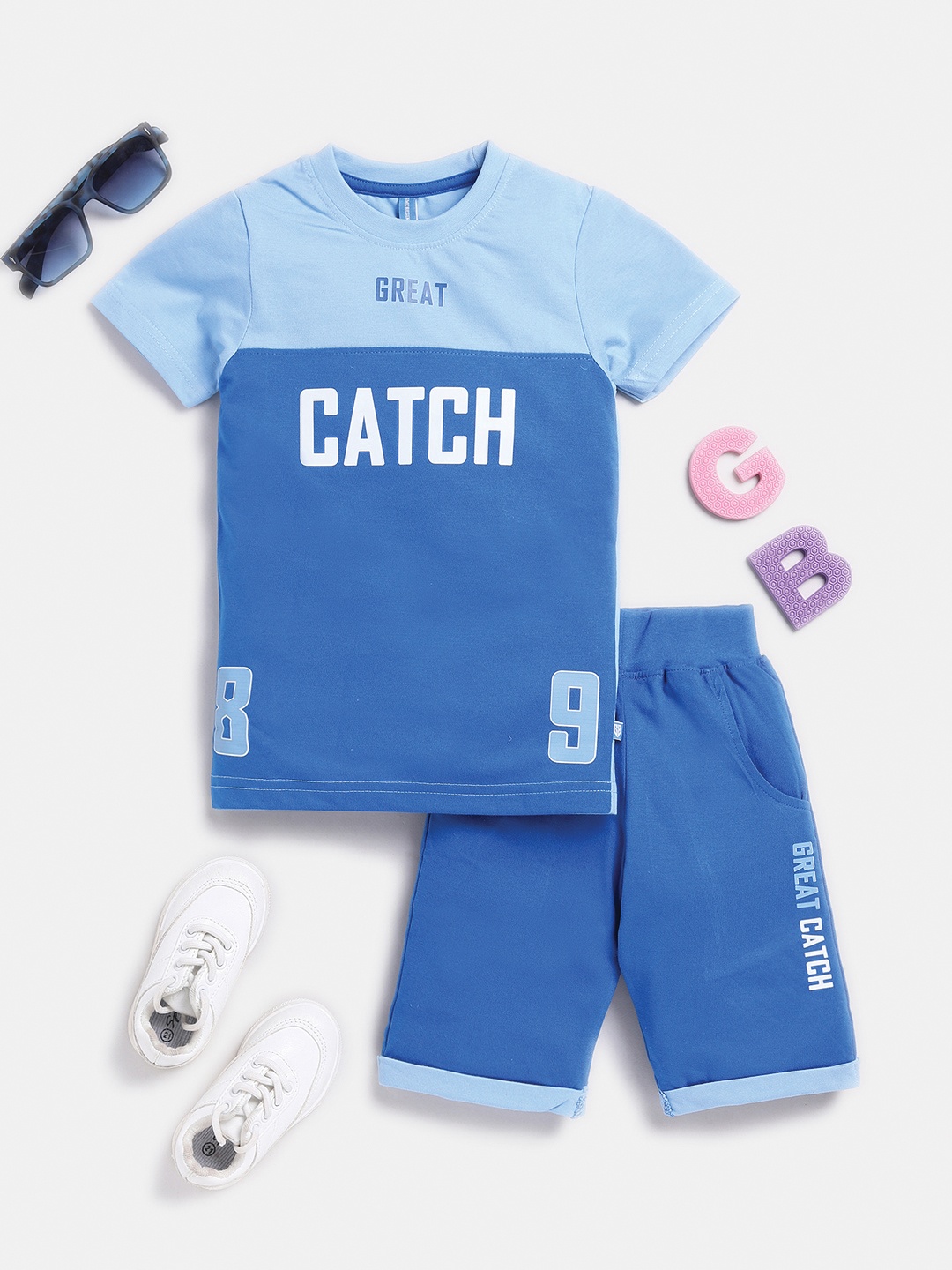 

Here&Now X Game Begins Boys Pure Cotton Printed T-shirt With Shorts, Blue