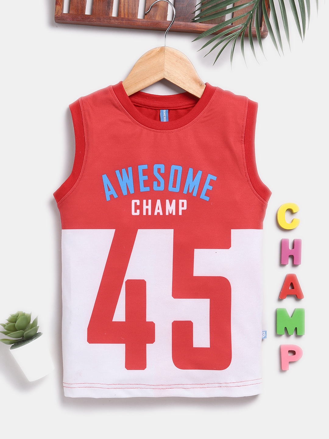 

Here&Now X Game Begins Boys Typography Printed Pure Cotton T-shirt, Red