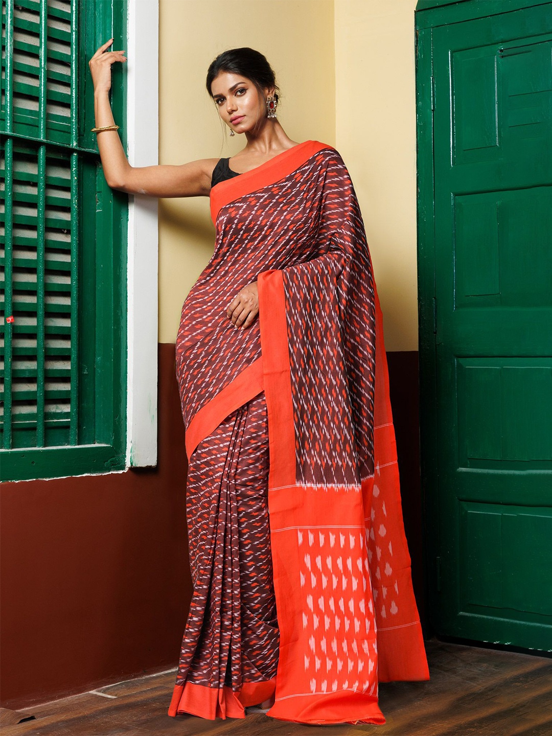 

Unnati Silks Printed Handloom Pochampally Saree, Rust