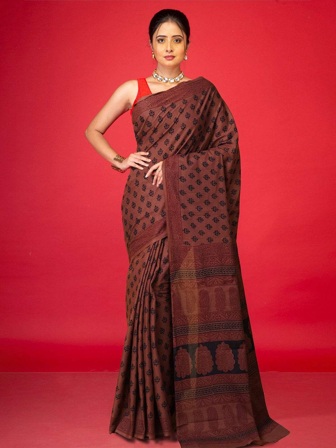 

Unnati Silks Bagh Pure Cotton Handloom Bagh Saree, Brown