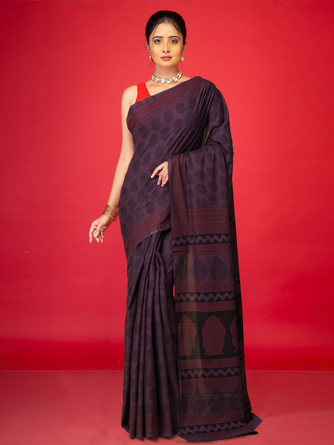 

Unnati Silks Bagh Pure Cotton Handloom Bagh Saree, Violet