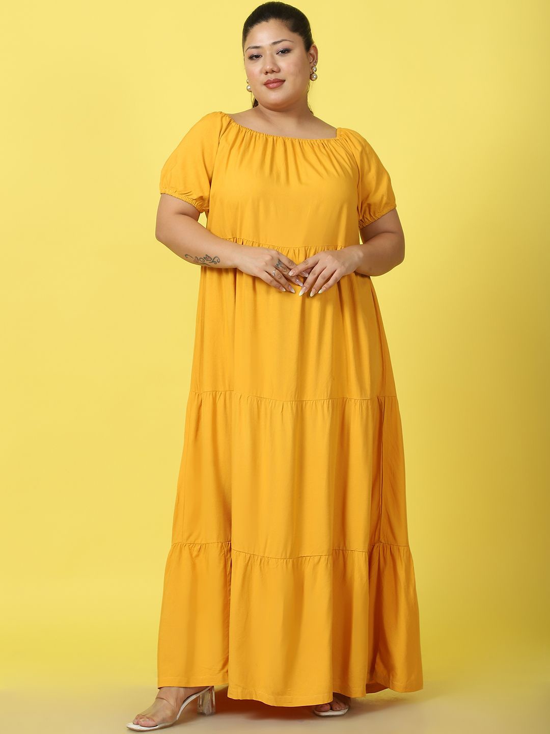 

theRebelinme Plus Size Tiered Maxi Dress, Yellow