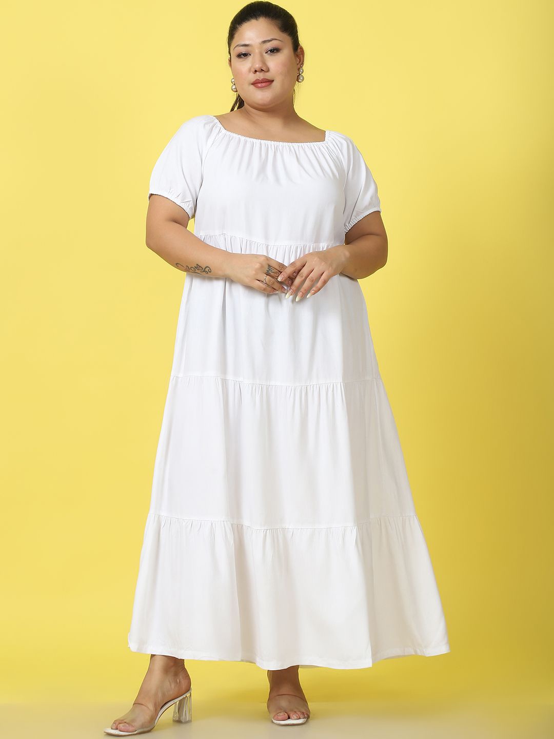

theRebelinme Plus Size Tiered Maxi Dress, White