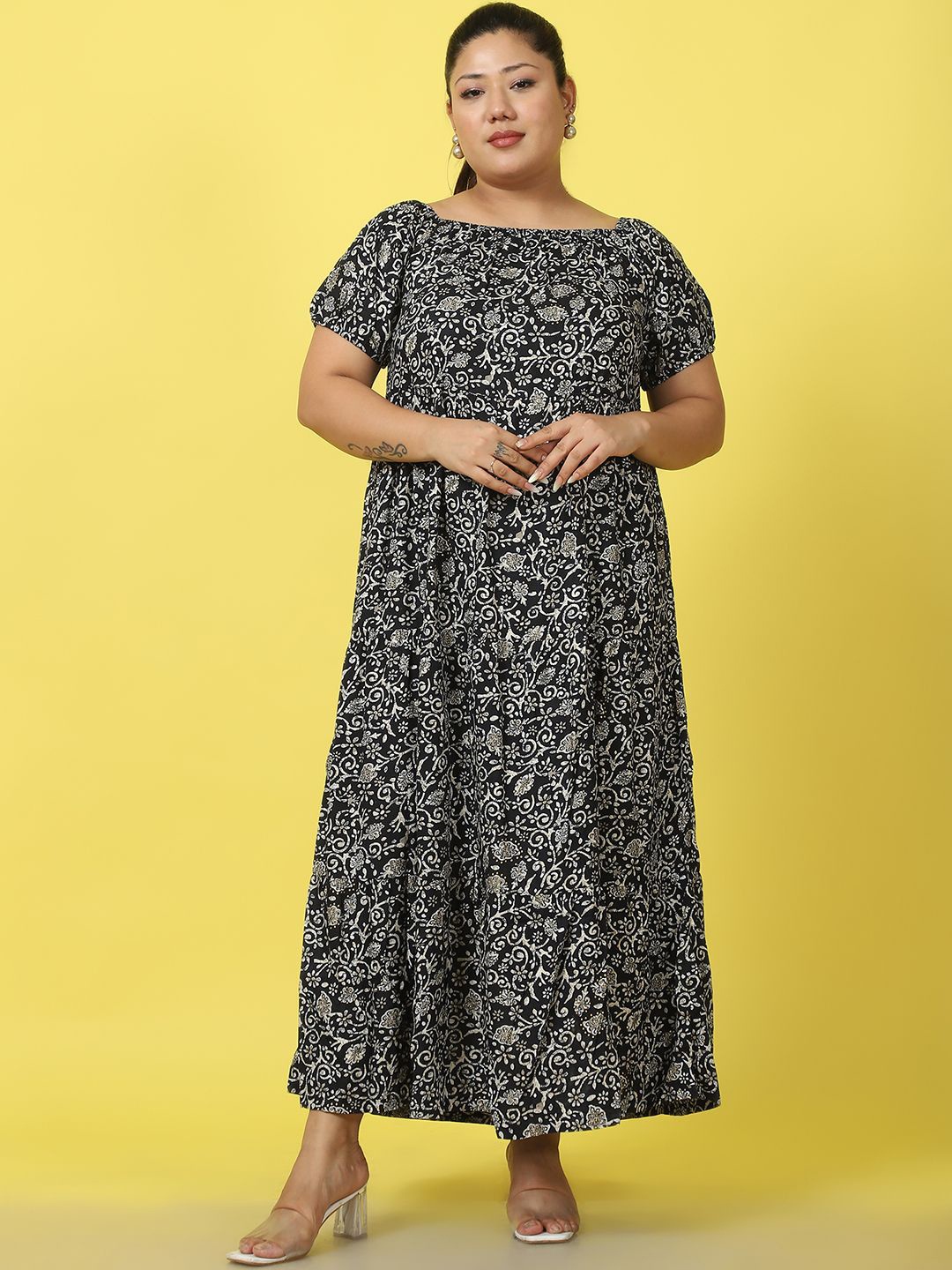 

theRebelinme Women Floral Print Maxi Dress, Black