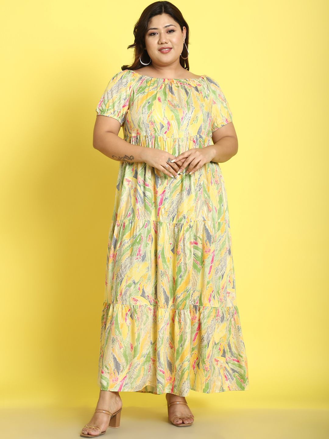 

theRebelinme Plus Size Tiered Maxi Dress, Yellow