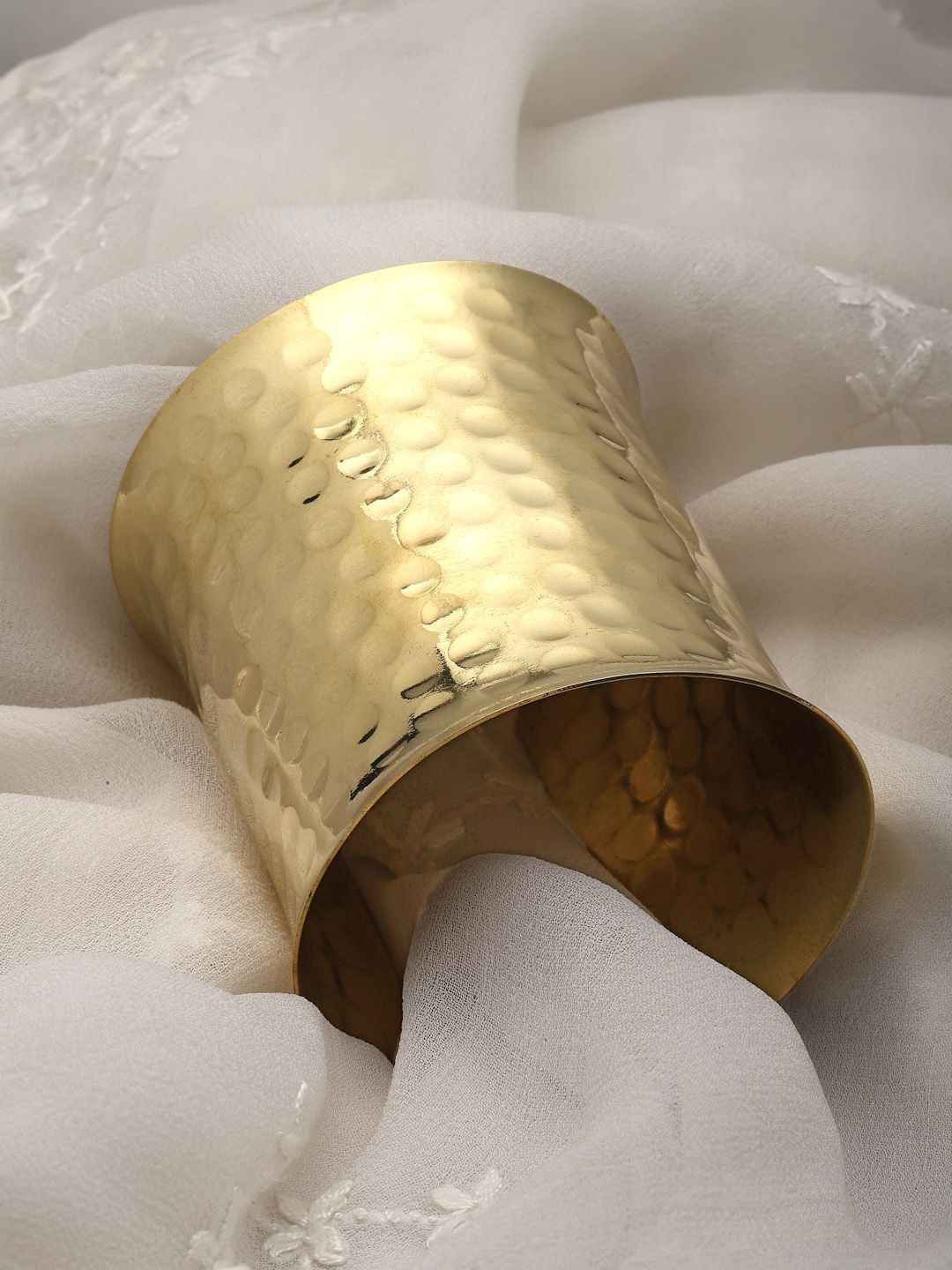 

Sanjog Gold Plated Statement Brass Stacking Hammered Cuff Bracelet
