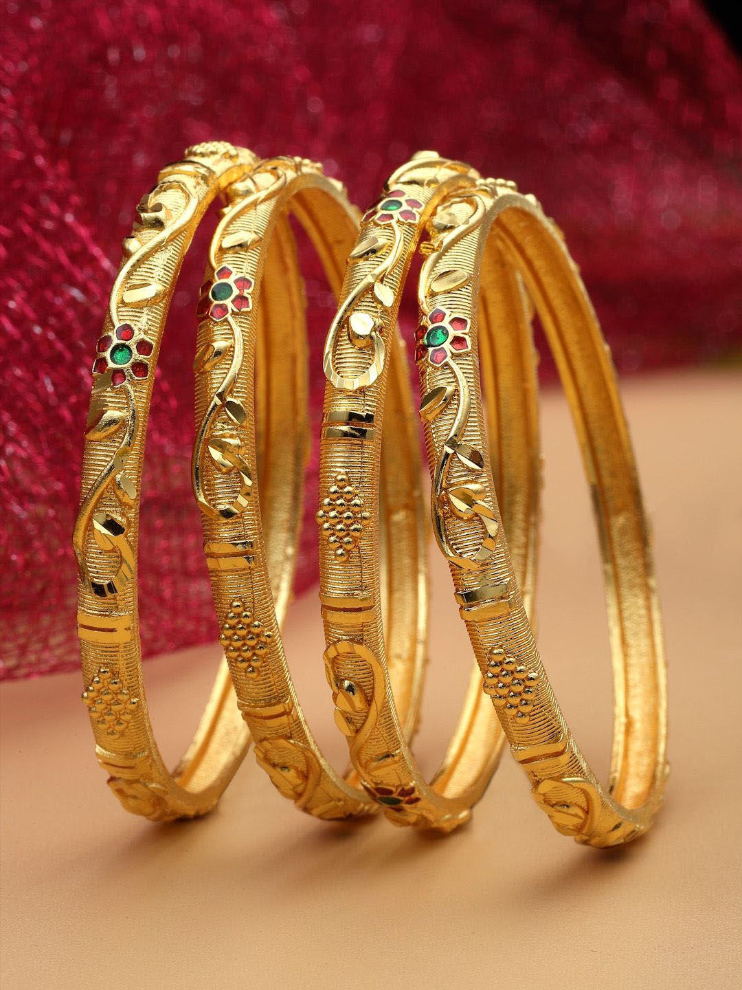 

Sanjog Set of 4 Gold-Plated Meenakari Rajasthani Bangles