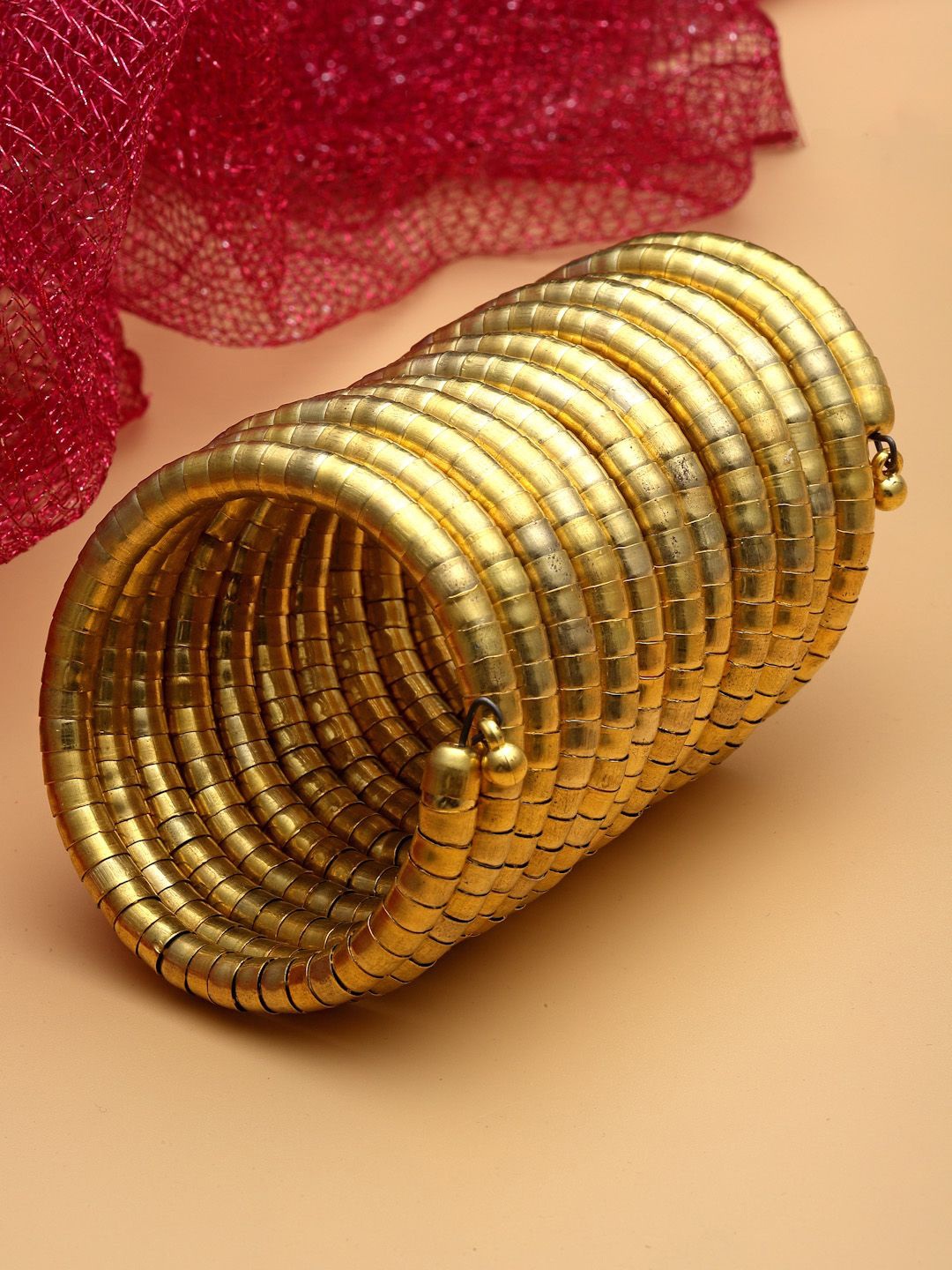 

Sanjog Gold-Plated Oxidised Spring Spiral Cuff Statement Brass Bracelet