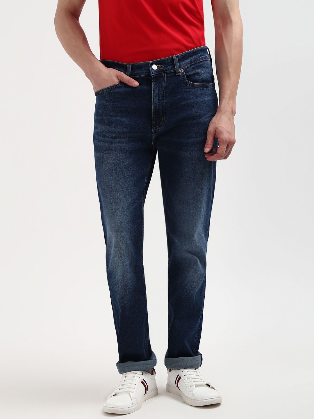 

Tommy Hilfiger Men Straight Fit Clean Look Stretchable Jeans, Blue