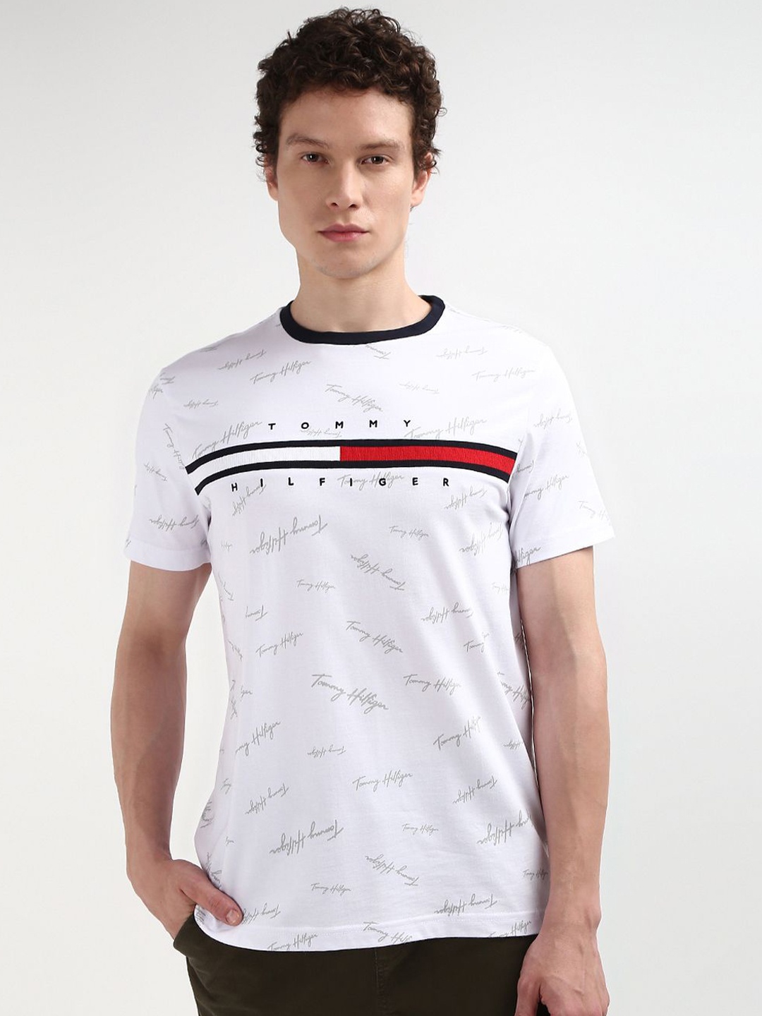 

Tommy Hilfiger Men Typography Printed Round Neck Pure Cotton T-shirt, White