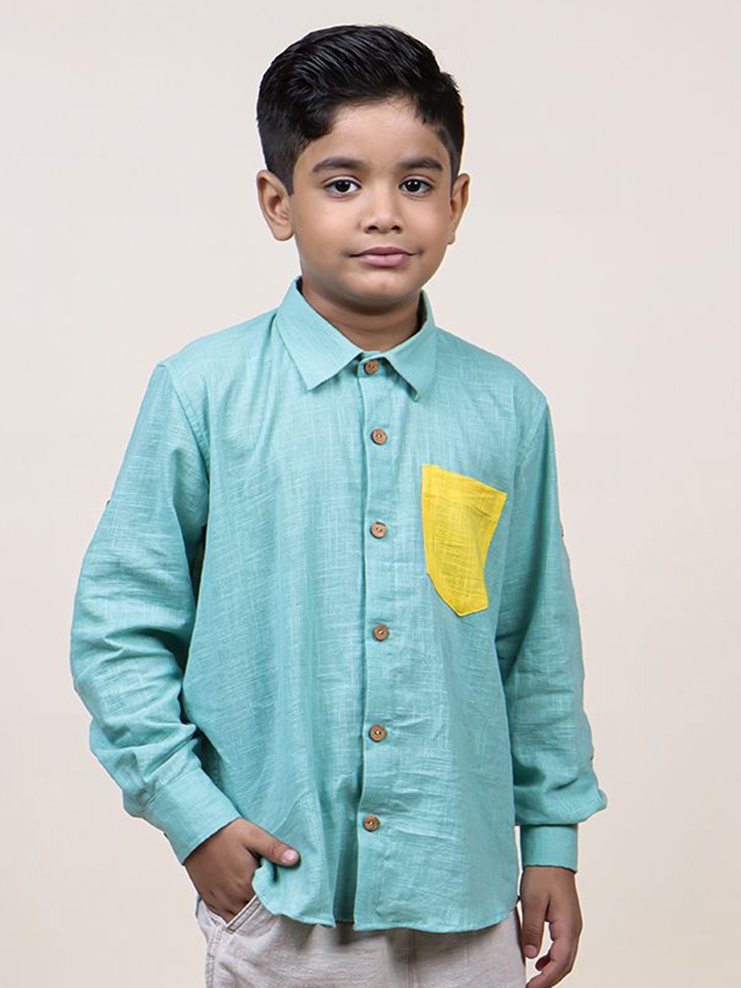 

Jilmil Boys Spread Collar Solid Casual Shirt, Teal