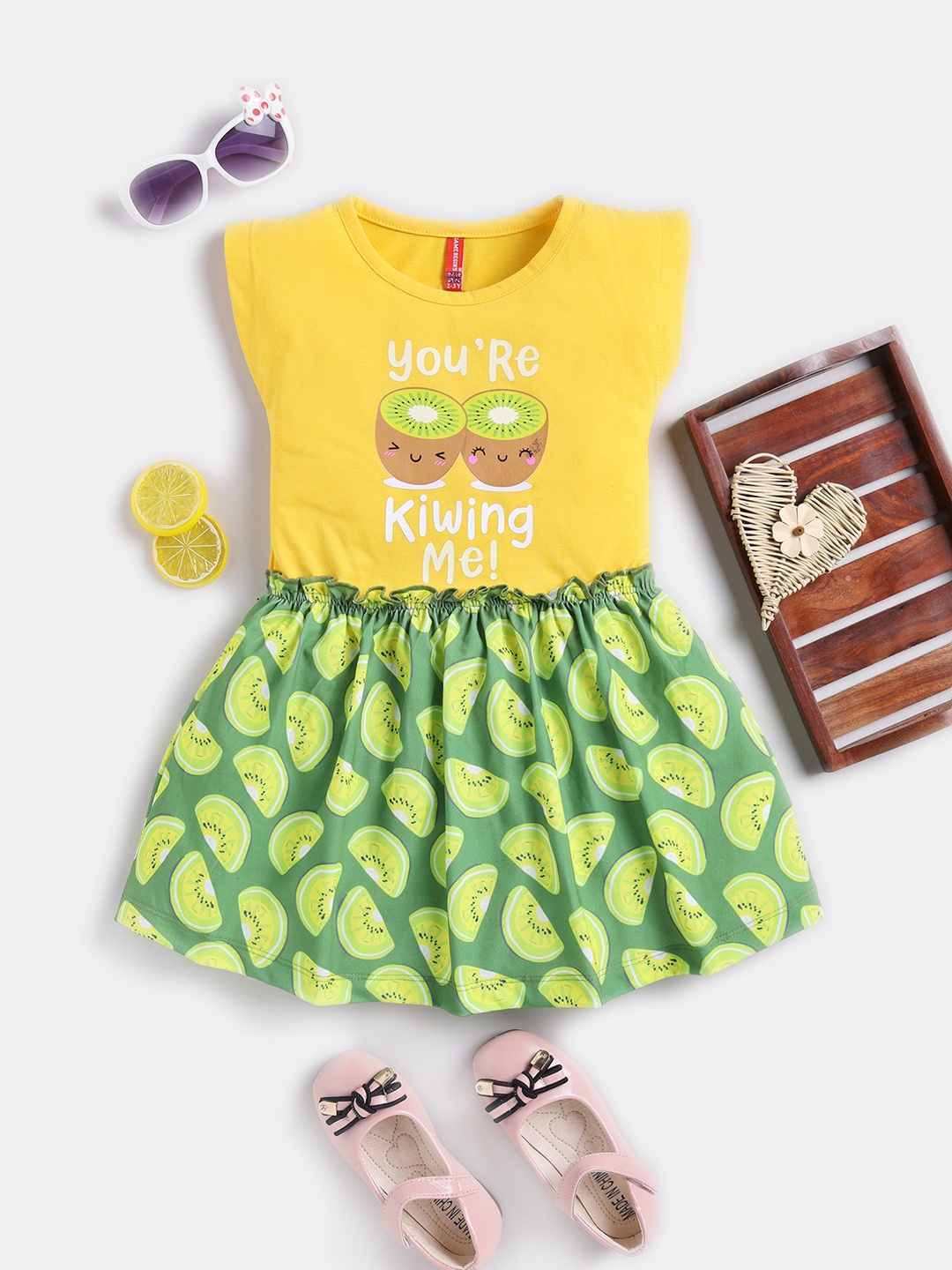 

Here&Now X Game Begins Girls Printed Cotton Fit & Flare Dress, Yellow
