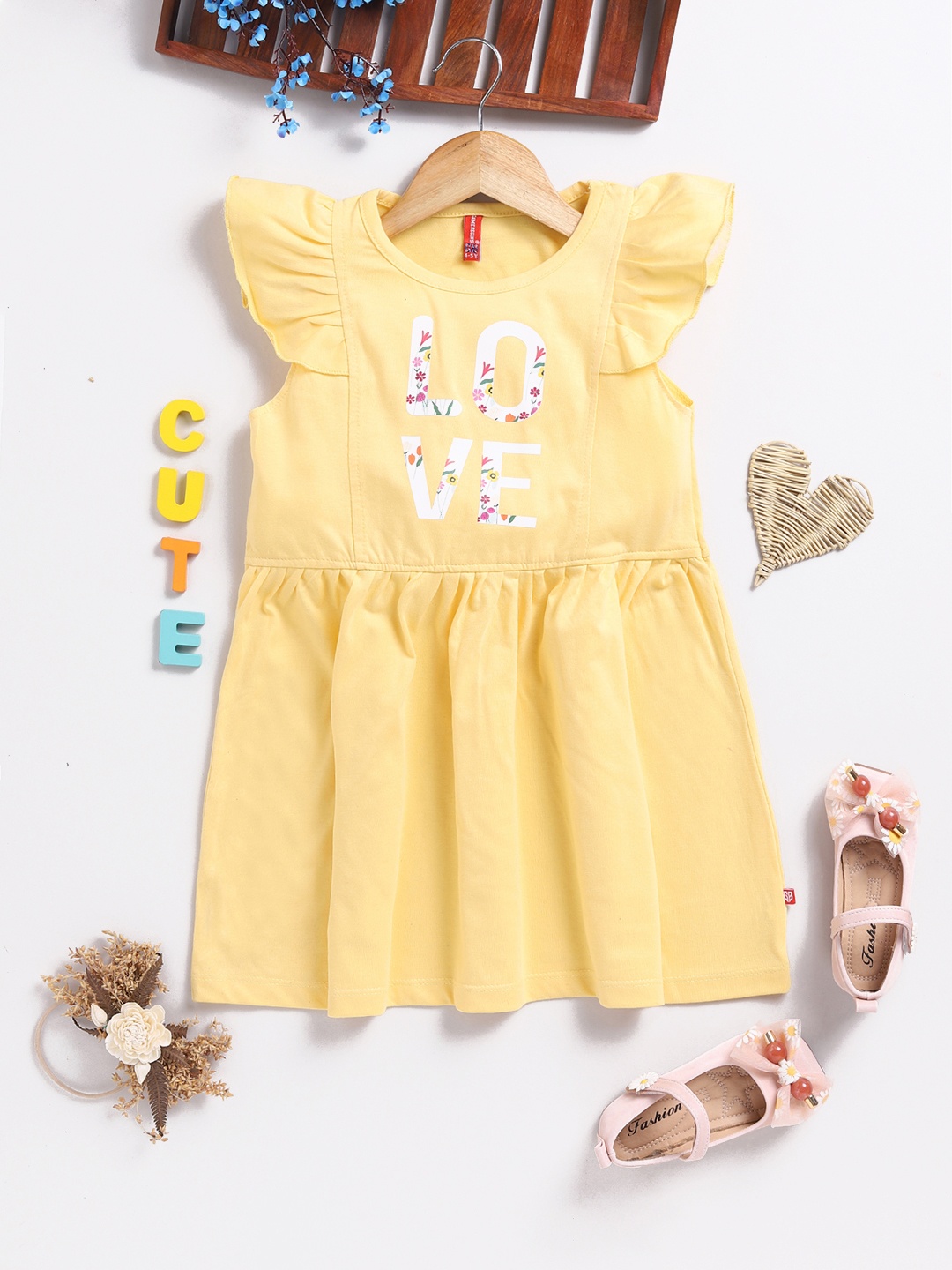 

Here&Now X Game Begins Girls Printed Cotton Fit & Flare Dress, Yellow