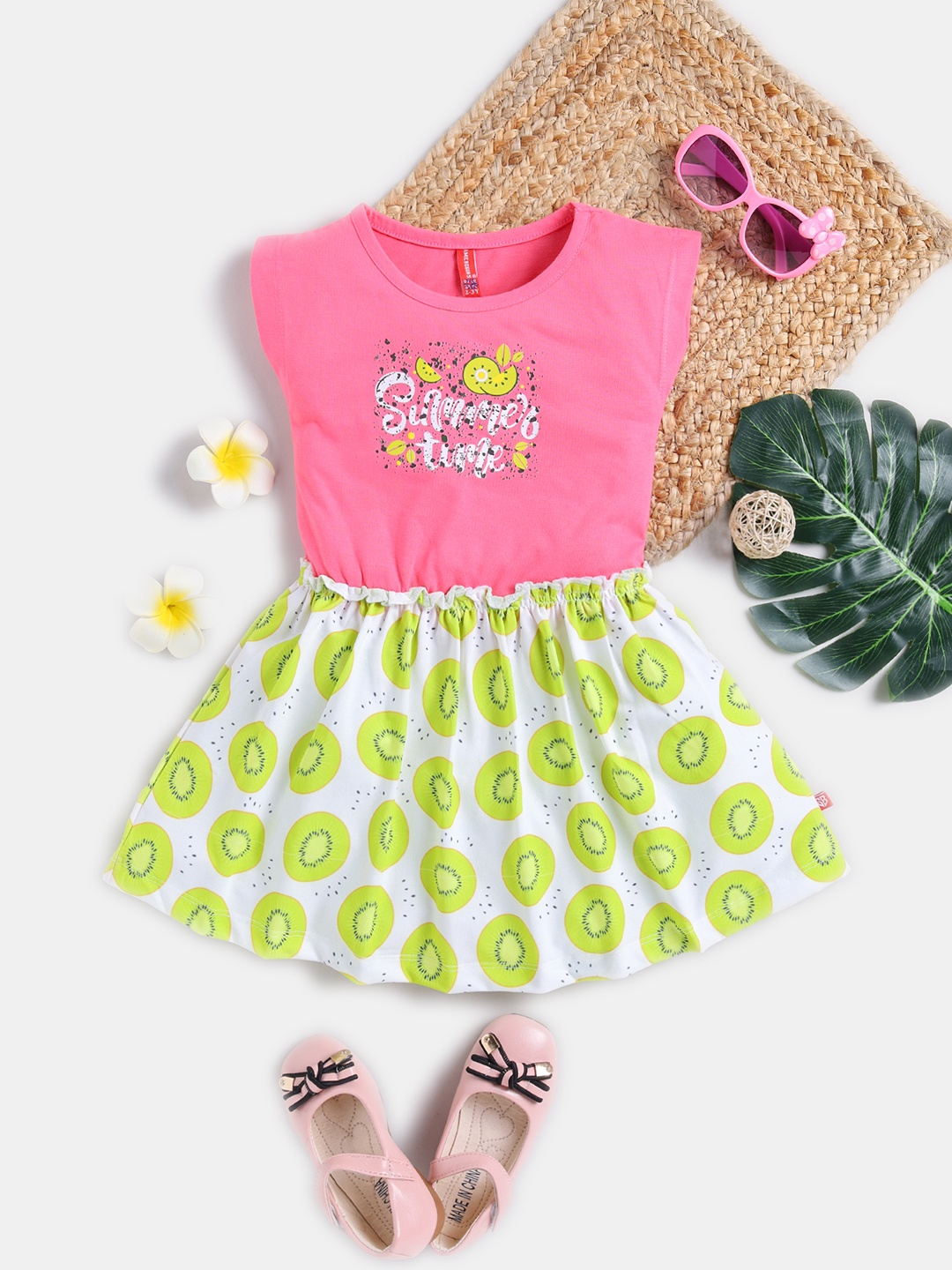 

Here&Now X Game Begins Girls Printed Cotton Fit & Flare Dress, Pink